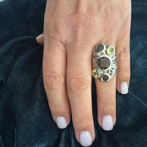 Fire and ice tourmaline and peridot statement ring